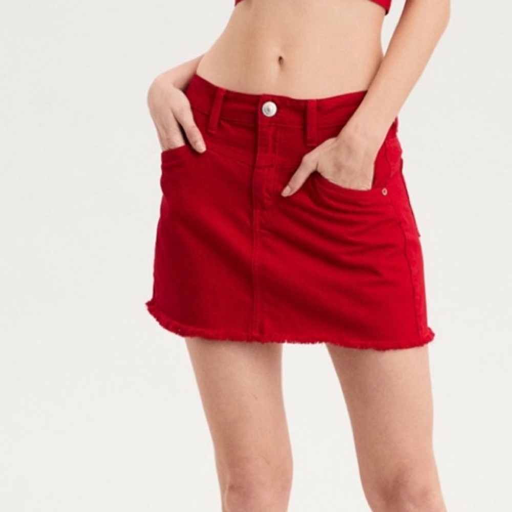 American Eagle Red Jean Skirt - Picture 1 of 4